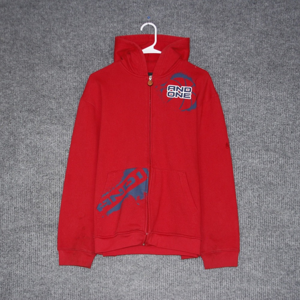 VTG AND1 Kids Red Zip Up Hoodie Basketball Size XL 18 20 Y2K Streetwear Flawed